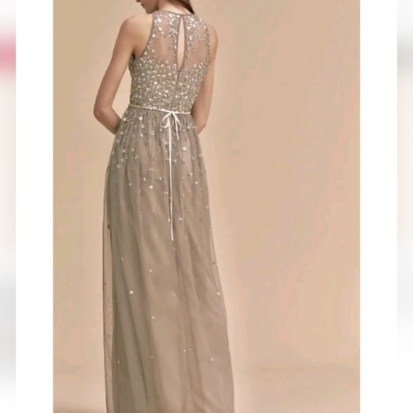 Anthropologie BHLDN GINNY SEQUIN FLOWER EMBELLISH TULLE MAXI DRESS GREY 10 - Picture 3 of 14
